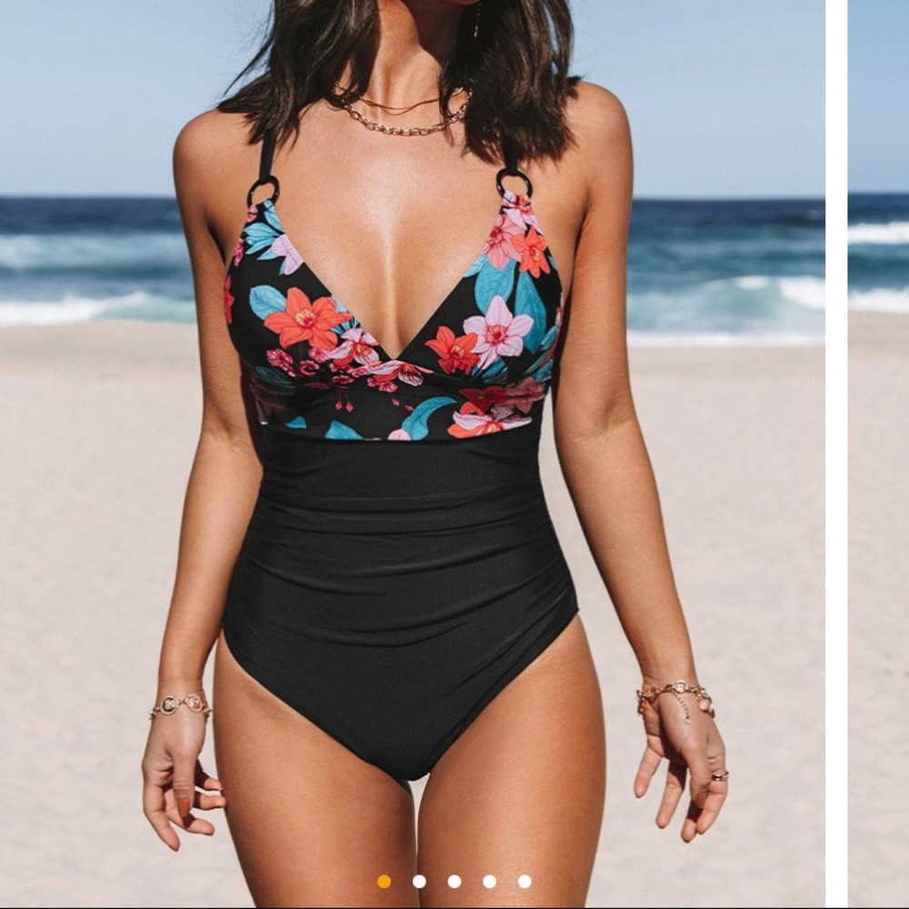 Cupshe onepiece, black and floral print. Worn once, perfect condition.